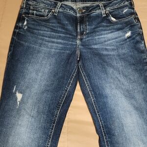 Silver Jeans Dark Blue Distressed Straight Leg Jeans